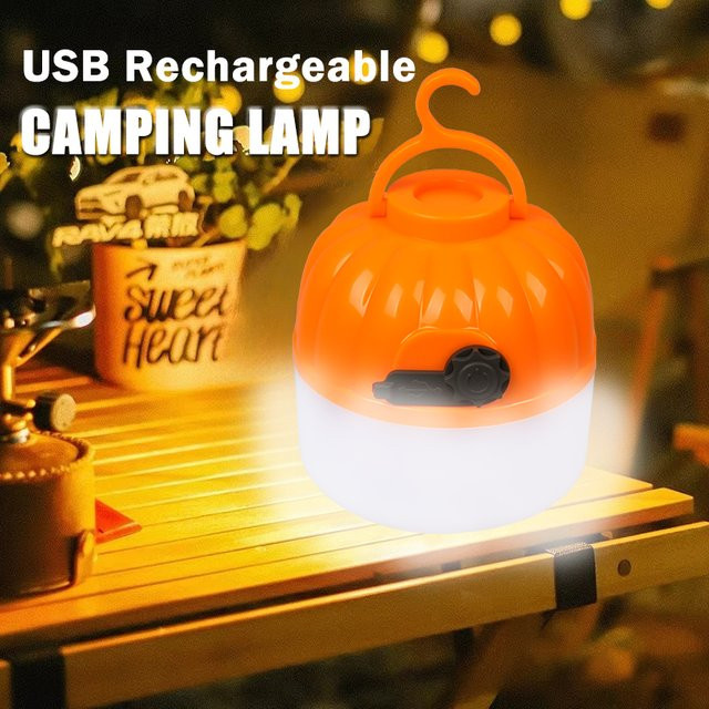 NEWBIRTH Mini-LED-Camping-Kürbislicht in Orange, wiederaufladbare tragbare Zeltleuchte mit Haken und 4 Modi, omnidirektionales Notfall-Flutlicht mit USB-C Anschluss - Bild 1