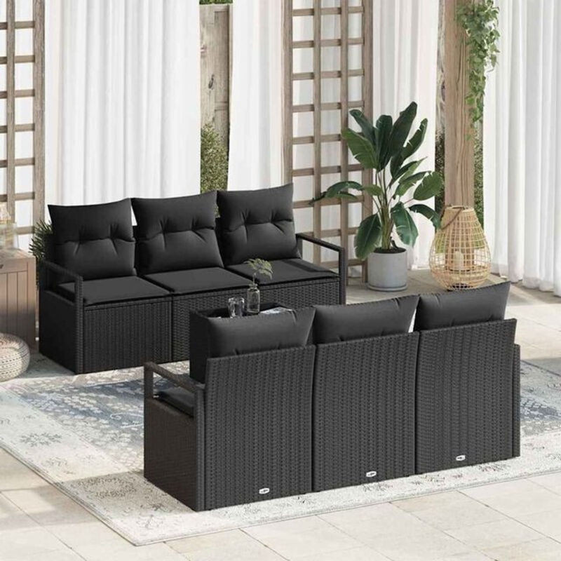 Vidaxl Garten-Sofa-Set aus Polyrattan mit 7 Teilen und Kissen, Schwarz, B/T/H: 55 x 55 x 37 cm - Bild 1