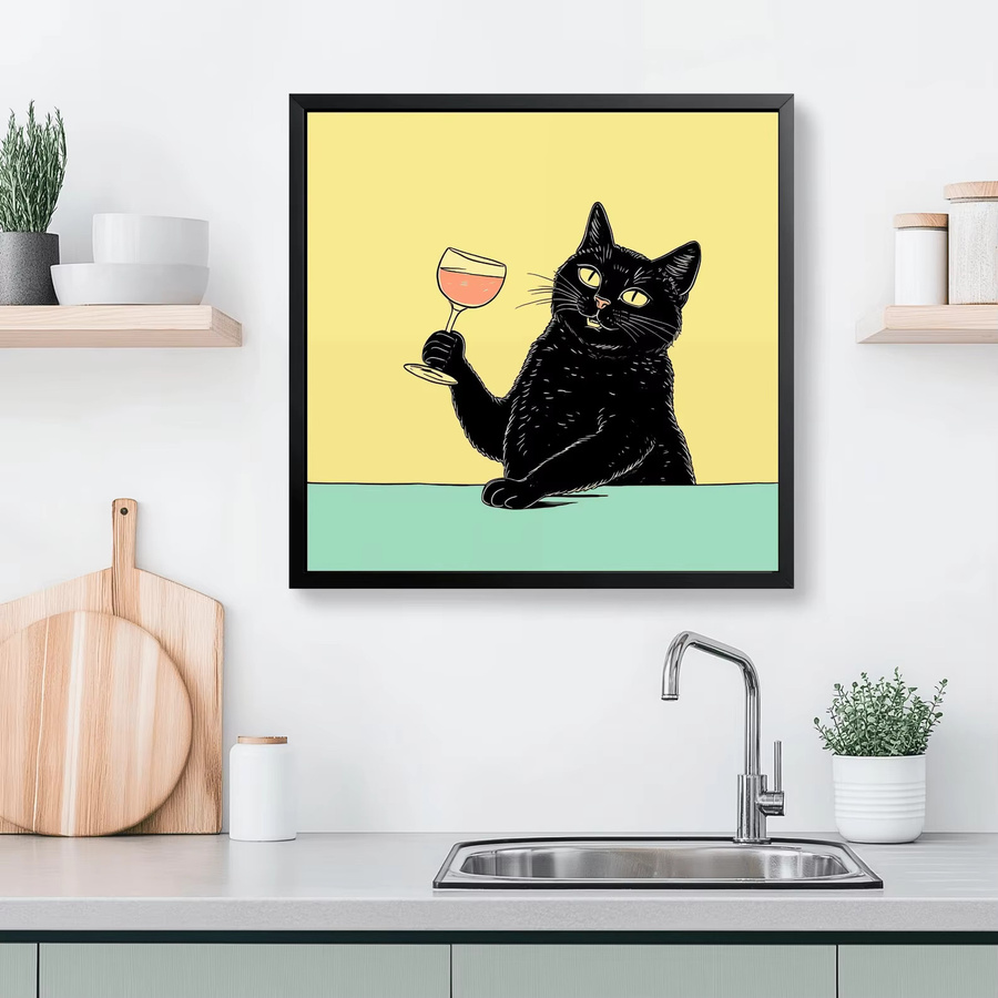 SHENCHEN Wandposter mit schwarzer Katze und gelbem Motiv als skurrile Katzenkunst zur Bar-Dekoration - Bild 3