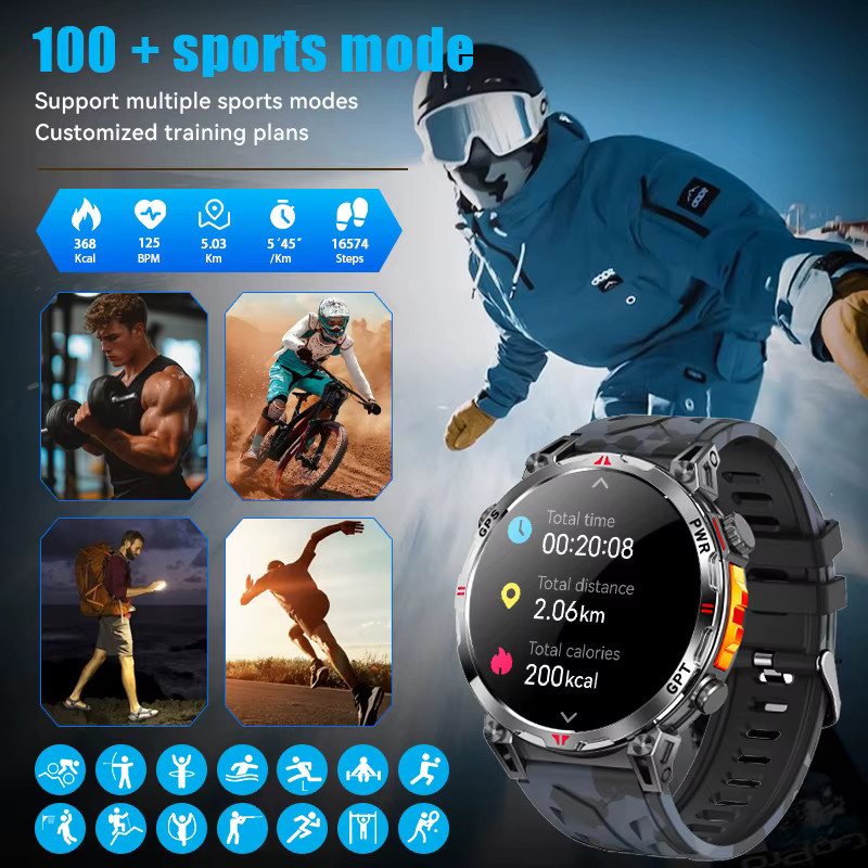 GUHUAVMI Smartwatch, Herren, Schwarz, Edelstahl, GPS, 5 ATM - Bild 5