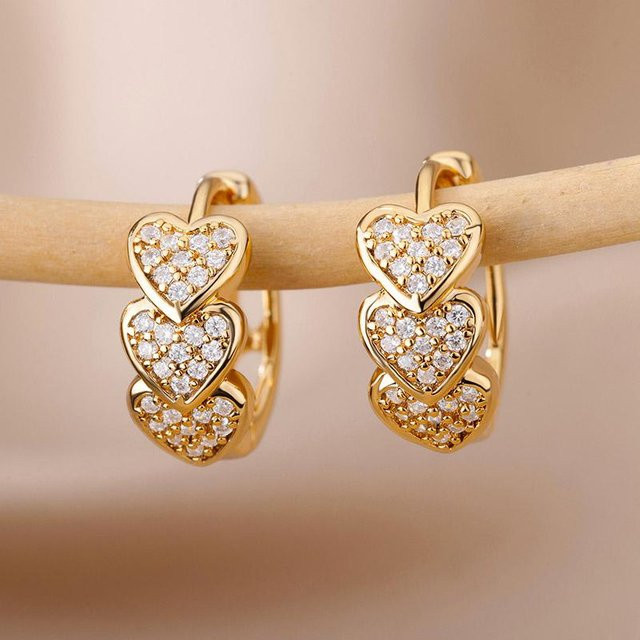 YIRAN Jewelry Creolen, Herz, Goldfarben, CZ, Damen - Bild 1