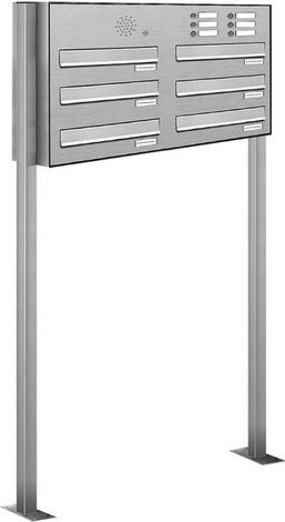 AL Briefkasten-System für 6 Parteien mit Zaundurchwurf, silberfarben, B/H/T: 153,263 x 150,0 x 27,5 cm - Bild 1