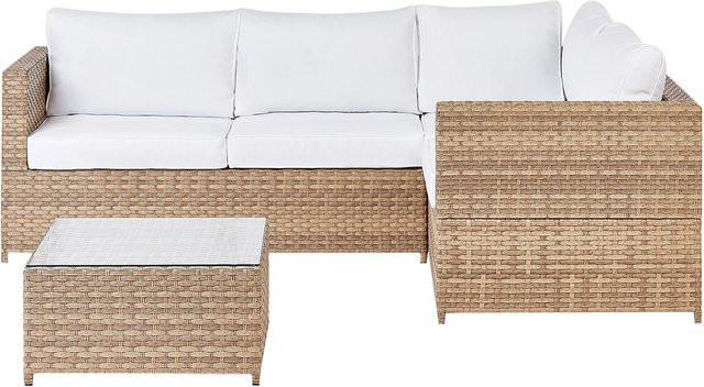 Beliani Lounge Set AVOLA in Cremeweiß aus Polyrattan mit Ecksofa, Couchtisch und Kissen im skandinavischen Design - Bild 1