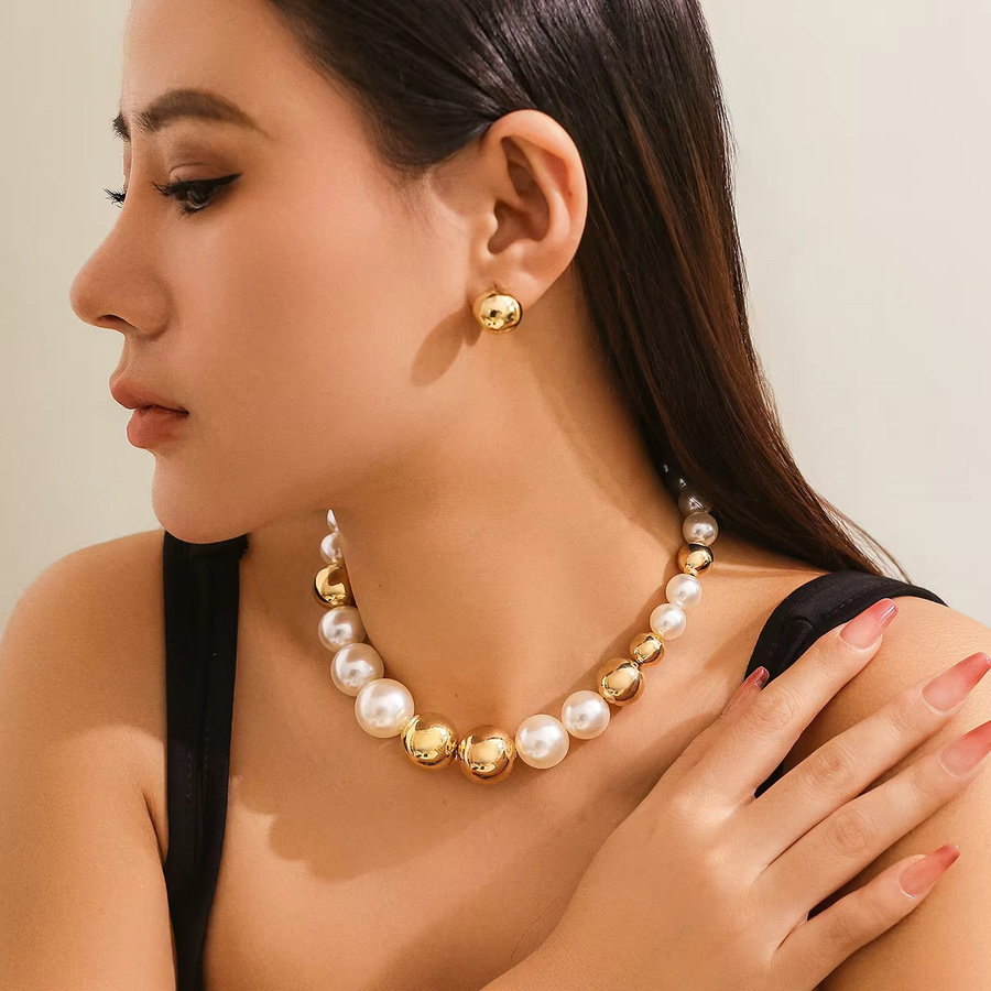 Ingemark Schmuck Set, Halskette, Ohrringe, Acryl, Perle, Gold, Damen - Bild 1