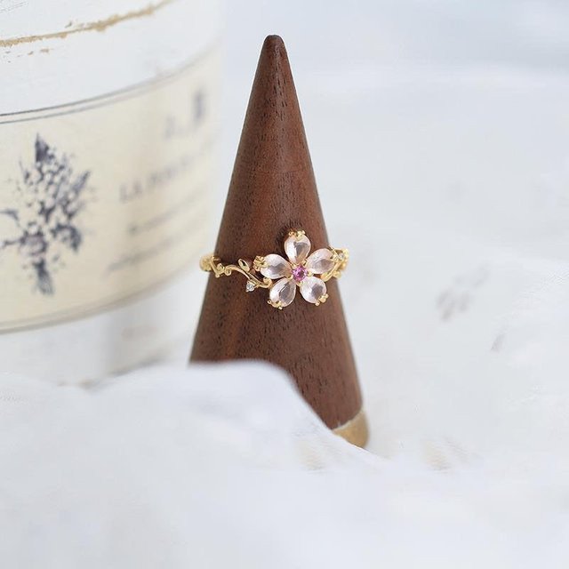 YIRAN Jewelry Öffnungsring, rosa Kristall, Pfirsichblüten, Damen, verstellbar - Bild 1