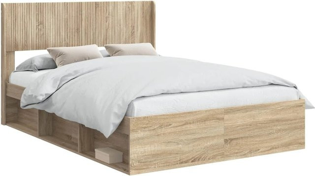 vidaXL Bettgestell mit Kopfteil und Stauraum in Sonoma-Eiche, B/T/H: 156,5 x 140-160 x 203 cm - Bild 1