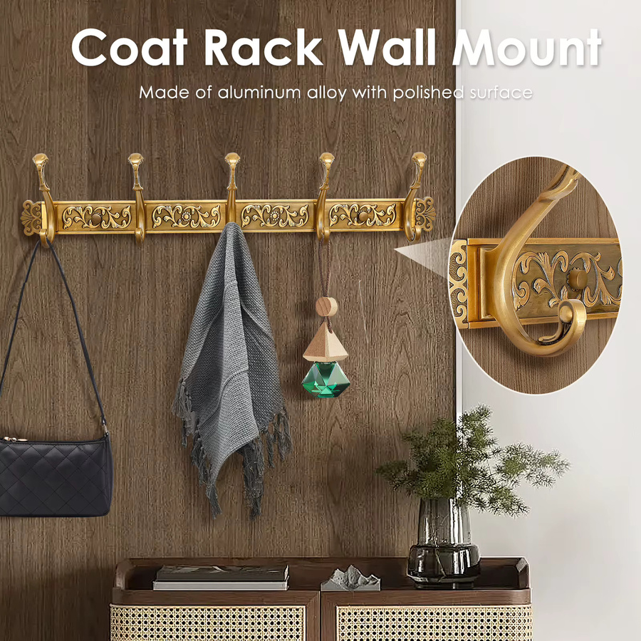 Wandgarderobe everso Vintage-Kleiderbügel mit 5 Haken aus Metall in Gold glänzend - Bild 4