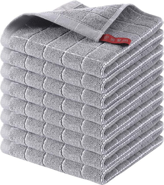 Homaxy Baumwoll-Frottee Küchentücher im 2er-Pack, Kariertes Design, Hellgrau, Saugfähig und Weich - Bild 1