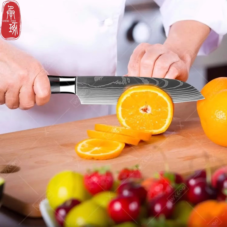 WXCOO Japanisches Santoku-Küchenmesser aus Damast-Edelstahl in Silber - Bild 2