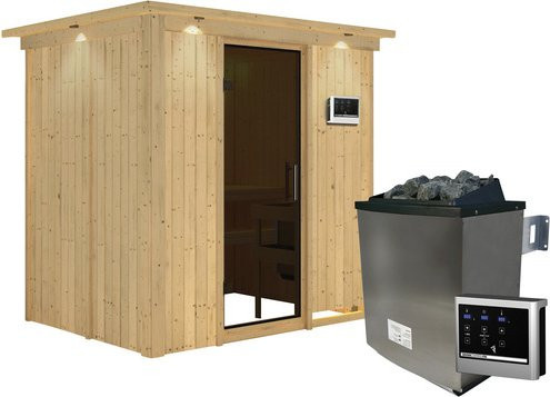 Karibu Sauna Kothla für 3 Personen mit 9 kW Saunaofen und externer Steuerung, beige - Bild 1