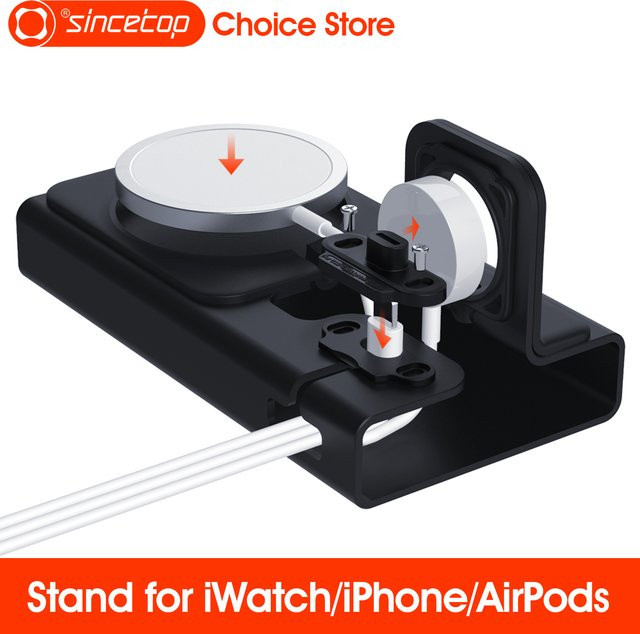 Sincetop Aluminium Desktop Ladeständer für MagSafe iPhone, Apple Watch und AirPods in Schwarz oder Silber - Bild 1