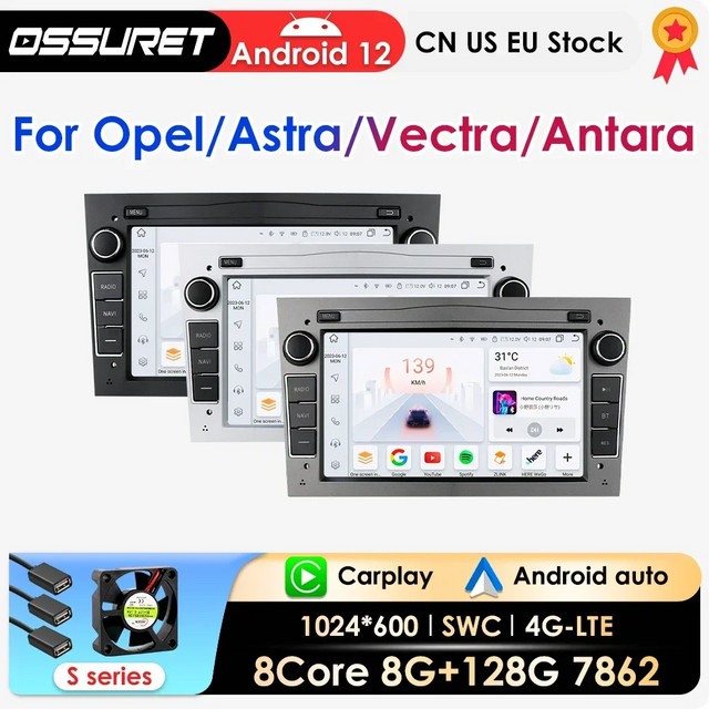 Android Autoradio mit Apple CarPlay, GPS und 4G-LTE für Opel Corsa C, Signum, Vivaro, Astra H, Corsa D, Zafira, Tigra Twintop in Schwarz und Silber - Bild 1