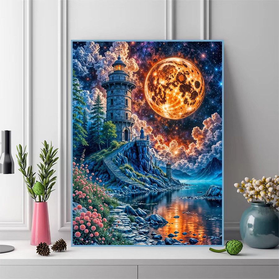 EverShine Diamantmalerei Leuchtturm am Meer als Mosaik-Landschaftsbild in Multicolour, B/H: 30 x 30 cm - Bild 3