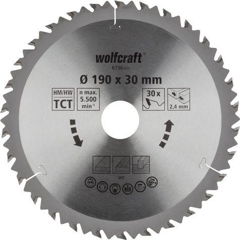 Wolfcraft Kreissägeblatt für Holz mit 30 Zähnen, Durchmesser: 190 mm, Silber - Bild 1