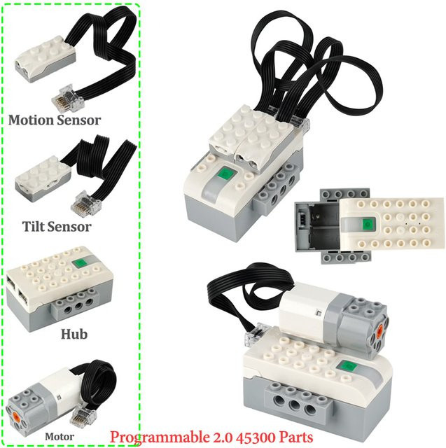 wishiot Technologie Bausteine Zubehör Set mit Motor, Bewegungssensor, Neigungssensor und USB Hub in Weiß - Bild 1