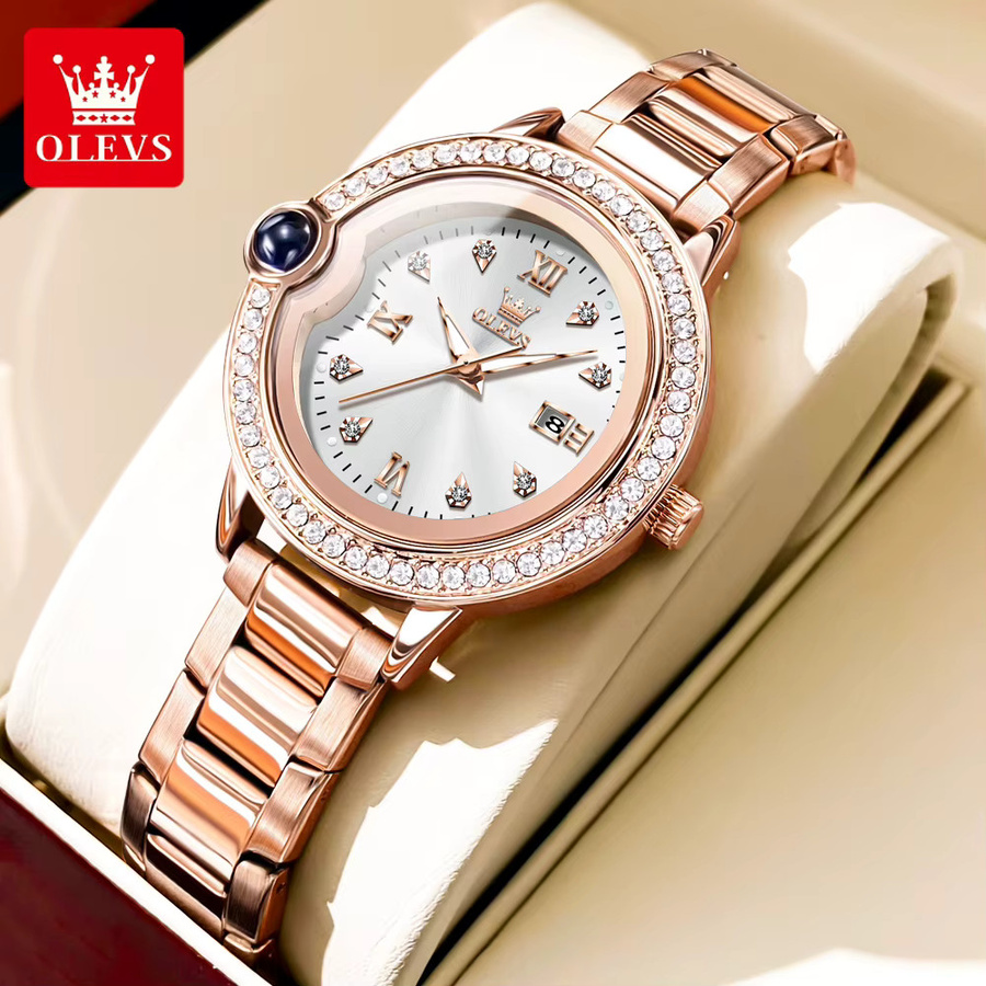 Olevs Armbanduhr Edelstahl, Quarz, Diamant, Roségold, Damen - Bild 2