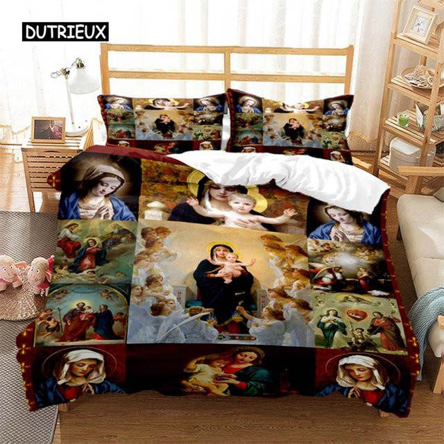 Christliches Jesus Bettwäsche-Set mit Motiv Gott Segne Dich, Deckenbezug und Kissenbezug, Mehrfarbig, B/H: 135 x 200 cm - Bild 1