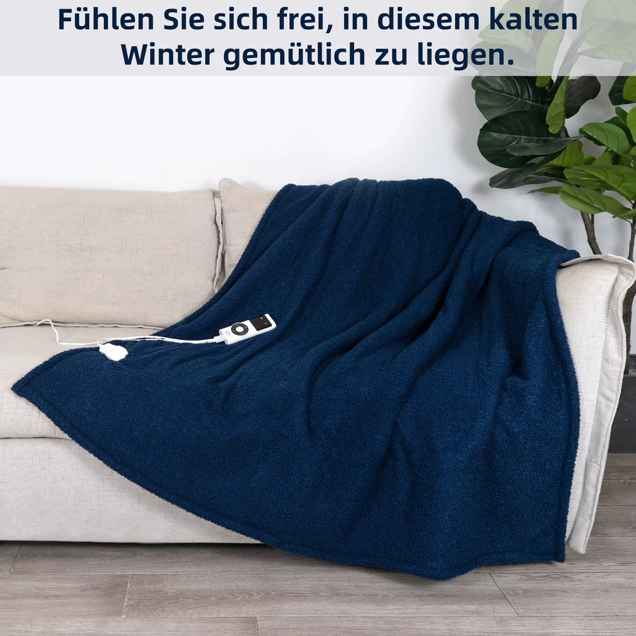 TOPS Heizdecke mit Sherpa-Futter in Blau, regulierbare Wärme von 20-48 ℃, mit Auto-Off-Timer und Überhitzungsschutz, maschinenwaschbar - Bild 3