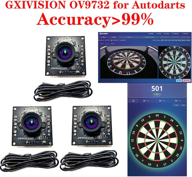 GXIVISION USB-Kameramodul OV9732 für Autodarts-Scoring-System, 1MP HD, 1280x720, 100 Grad, Schwarz - Bild 1