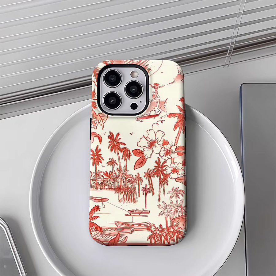 Handyhülle Tropische rote Skizze für Apple iPhone 11 bis iPhone 17 Pro Max Plus mit doppelschichtiger Rückseite in Rot - Bild 3