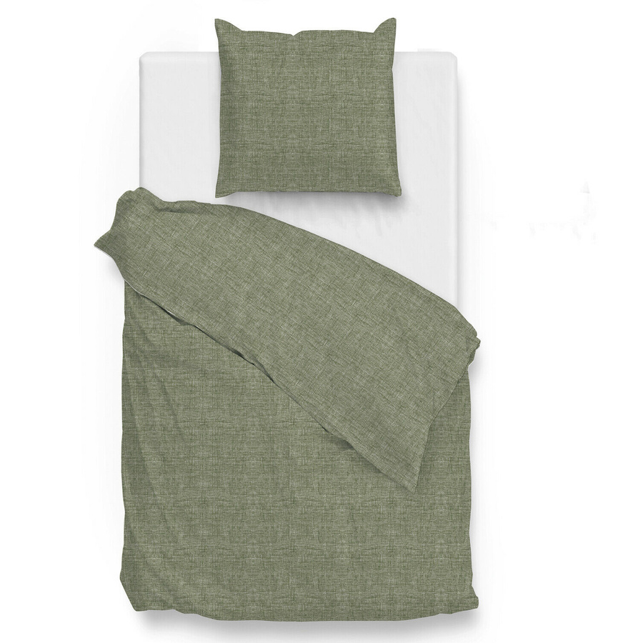 Zo! Home Cotton Bettwäsche Lino Army Green Moosgrün Meliert Uni, Set bestehend aus Bettbezug und Kissenbezug, Farbe: Grün, B/H: 135 x 200 cm, Kissen: 80 x 80 cm - Bild 1