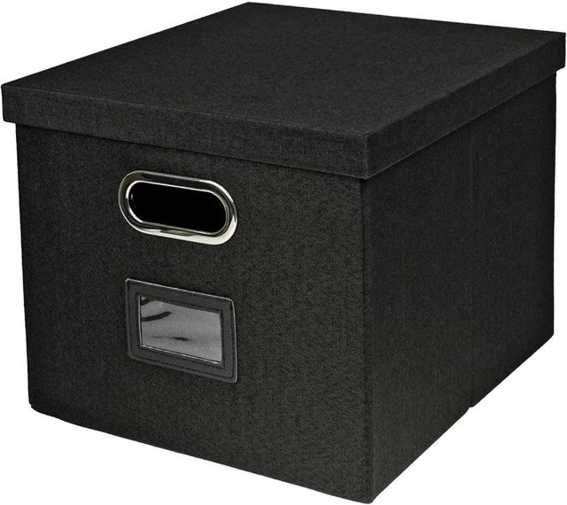 HMF Aufbewahrungsbox mit Deckel für DIN A4 Hängeregister und Kallax, Schwarz, B: 37,5 cm, T: 28,0 cm, H: 28,0 cm - Bild 1