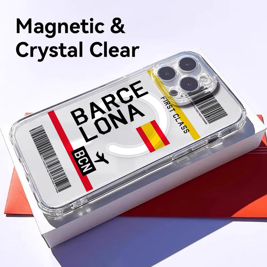 Transparente Magnetische Handyhülle mit Flugticket Spanien Motiv für Apple iPhone 17 16 15 14 13 12 11 Pro Max Plus Stoßfest und Kratzfest - Bild 2