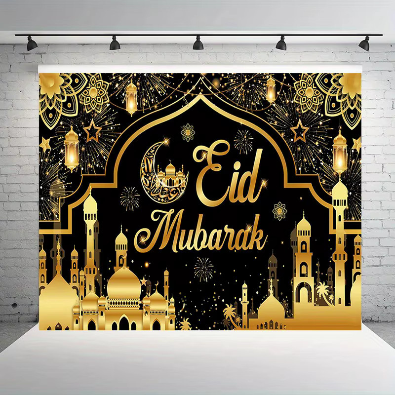 VIKAMA Fotografie-Hintergrund für Eid und Ramadan mit floralem Design in Gold und Schwarz - Bild 3