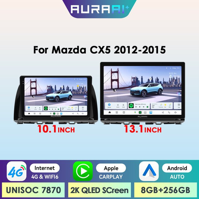 AURAAI X100 Android Auto Intelligenter Bildschirm für Mazda CX5 2012-2015 mit 4G, CarPlay, GPS und Sprachsteuerung in Schwarz - Bild 1