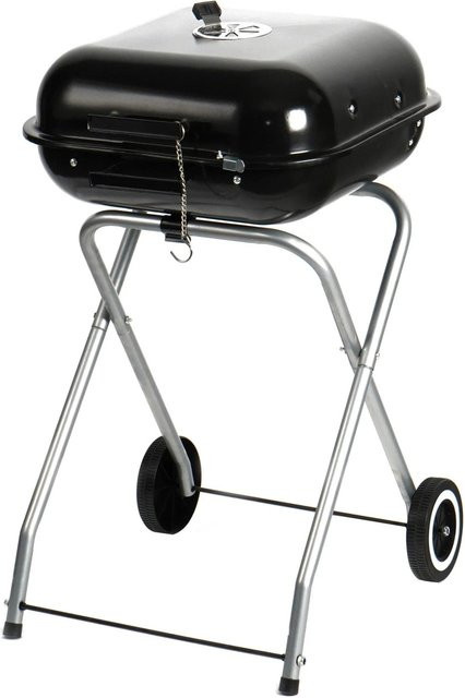 Relaxdays Holzkohlegrill aus Stahl und Kunststoff in Schwarz mit Deckel und Rollen, klappbar, B/T/H: 81 x 47 x 54 cm - Bild 1