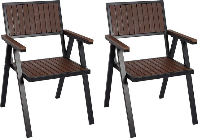 2er-Set Gartenstühle MCW-J95 aus Aluminium in Holzoptik, Farben: Schwarz und Dunkelbraun - Bild 1