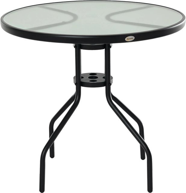 Outsunny Gartentisch aus Stahl und Hartglas in Schwarz mit Wellenstruktur, B/T/H: 80 x 80 x 72 cm - Bild 1