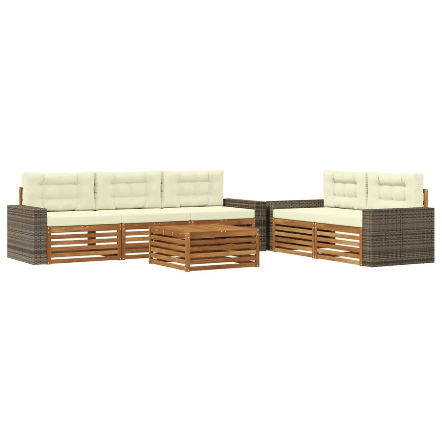 vidaXL Outdoor-Sofagarnitur aus Akazienholz mit 6-teiligem Set in Natur und Beige inklusive Tisch und Polsterkissen - Bild 2
