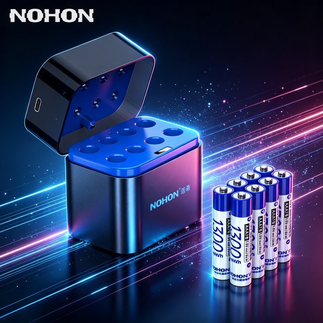 NOHON Wiederaufladbare Li-Batterien Set mit Ladegerät: 1,5 V AA 3600 mWh und AAA 1300 mWh für Spielzeug, Konsolen und Kameras - Bild 1