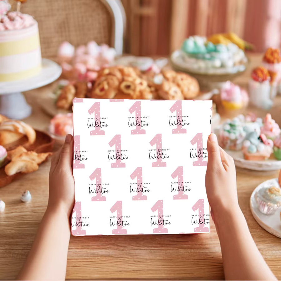 Personalisierbares Geschenkpapier für den 1. Geburtstag von joy-enlife in Rosa und Blau mit Zahlendesign - Bild 3