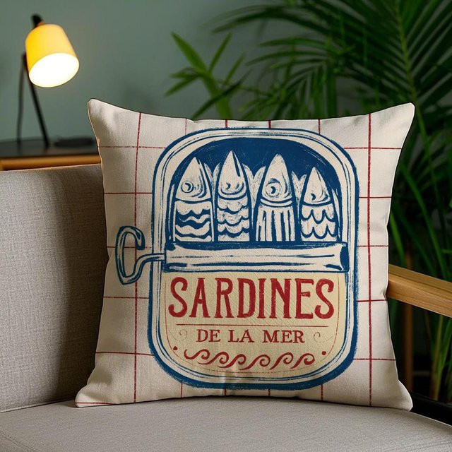 Küstenzauber Kissenbezug Sardinendose aus Peach Skin mit verstecktem Reißverschluss, B/H: 18 x 18 cm - Bild 1