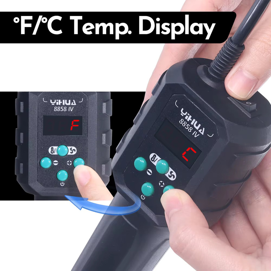 YIHUA Heißluftpistole 8858IV mit LCD-Digitalanzeige, 700 W, Schwarz - Bild 3