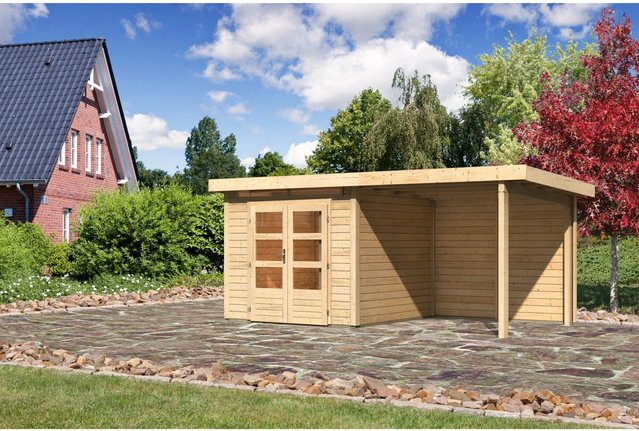 Karibu Holz-Gartenhaus Kumla 3 in Natur mit Pultdach und modernem Design, B/T: 240 x 240 cm - Bild 1