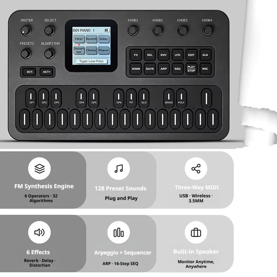 M-Vave FM-1 Bluetooth Synthesizer Effektpedal in Schwarz mit 32 Algorithmen und 128 Presets - Bild 3