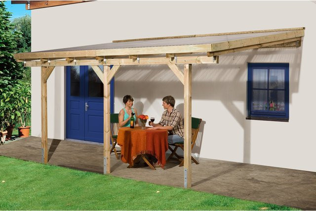 WEKA Terrassenüberdachung 671 Lean-to in Grün-Braun mit Kunststoff-Dacheindeckung, Breite: 347 cm - Bild 1