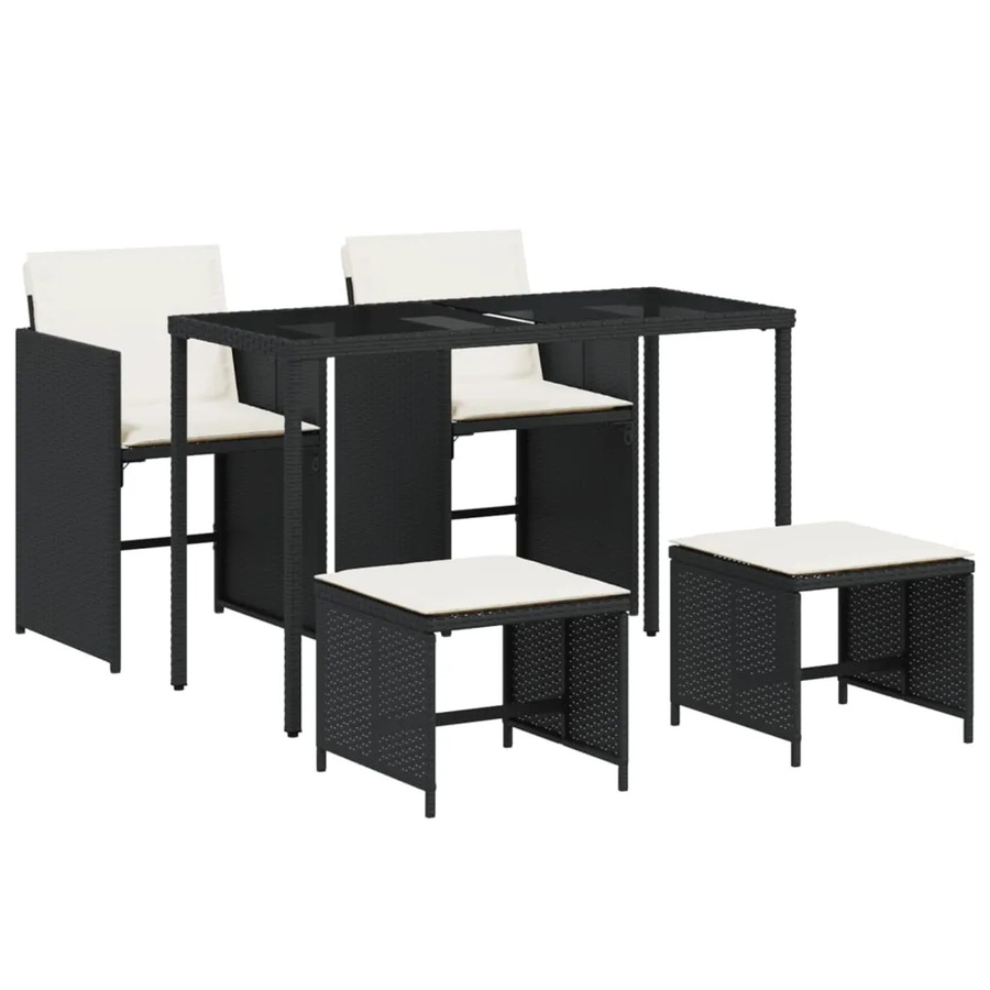 vidaXL 5-teilige Garten-Essgruppe aus Poly-Rattan mit Kissen in Schwarz - Bild 2