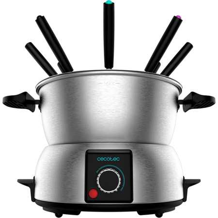 Cecotec Fun Gourmet Elektrisches Fondue Set in Silber mit Edelstahl-Zubehör und verstellbarem Thermostat