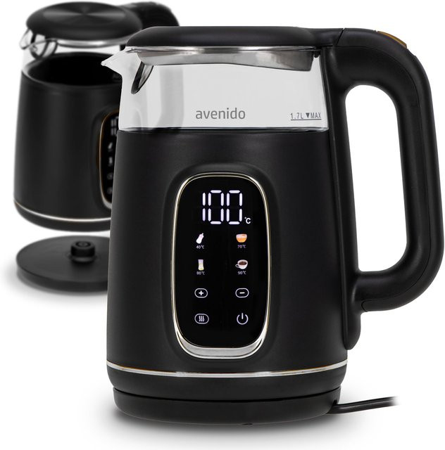 Avenido Elektro-Glaskessel AV1310 in Transparent/Schwarz mit Temperaturregelung, Warmhaltefunktion und 2200 W, 1,7 l - Bild 1