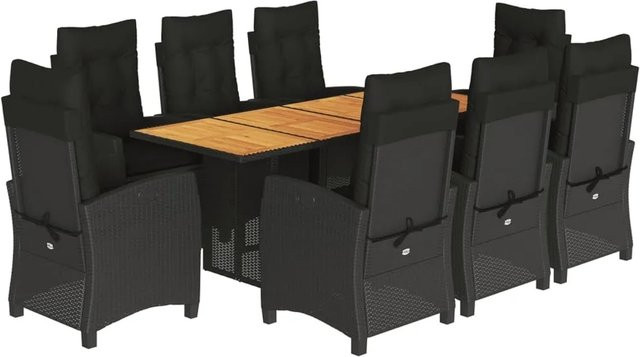 vidaXL 9-teilige Garten-Essgruppe aus Poly-Rattan und Akazienholz in Schwarz mit Kissen - Bild 1