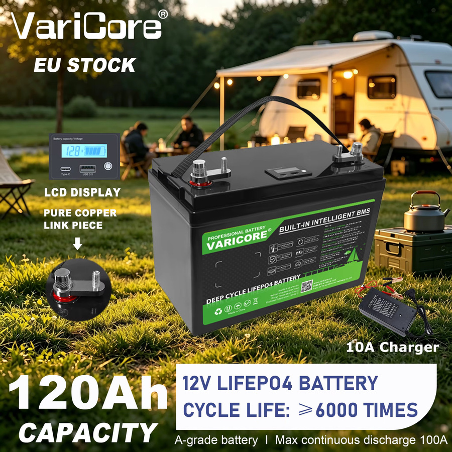 VariCore 12V 120Ah LiFePO4 Batterie mit BMS und LCD Display in Schwarz - Bild 3