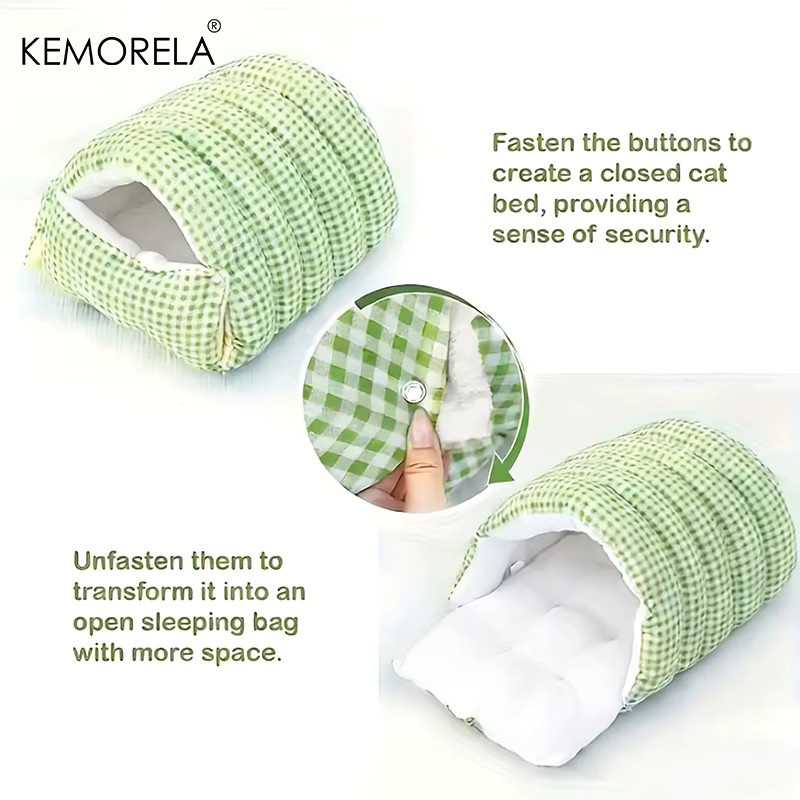 KEMORELA Fuzzy Katzen-Schlafsack in Blau mit abnehmbarem Bezug für Katzen und Hunde - Bild 3