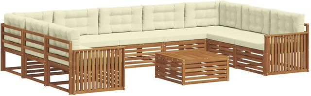 vidaXL Sofagarnitur 10-teilig aus Massivholz Akazie in Natur und Creme/Beige - Bild 1