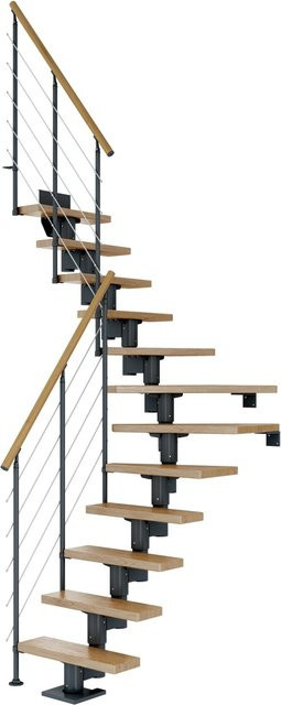 Dolle Mittelholmtreppe Dublin 1/4 gewendelt in Eiche Anthrazit mit 13 Stufen für eine Raumhöhe bis 315 cm - Bild 1