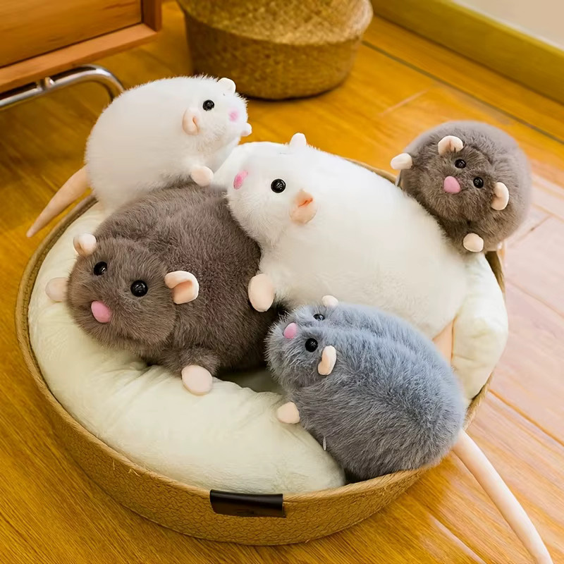 Niedrige Plüsch-Maus-Kosmetiktasche in Mehrfarbig und Grau als weiche Aufbewahrungstasche für Make-up, Stifte und Bürobedarf - Bild 4