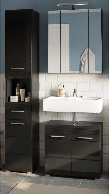 Inn.Furn Badmöbel-Set Leon in Schwarz Hochglanz, 3-teilig, B/H: 105 x 182 cm - Bild 1